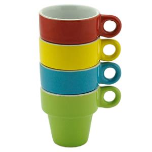 Xicara Cj C/ 4pc Rojemac Porcelana P/cafe C/sup. Coloridas 60ml