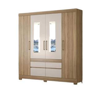 Guarda-roupa 4pt Demobile Casal Bilbao com 2 Espelhos 90x 20 Amendola/off White