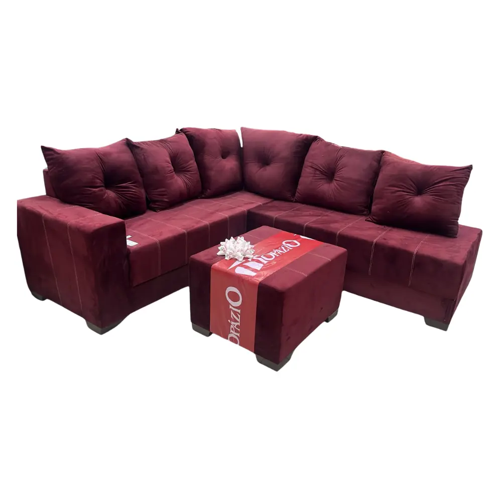 Sofa Topazio Te-191 3+2 Lug. C/chaise + Puff 861 Vinho Veludo