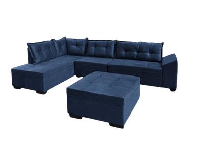 Sofa Topazio Te-215 3+2 Lug. C/puff Veludo Azul Marinho