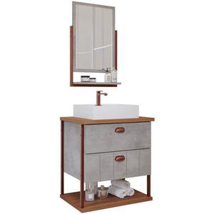 Armario Mgm Banh Uni 60cm C/ Espelho - Cimento/freijo