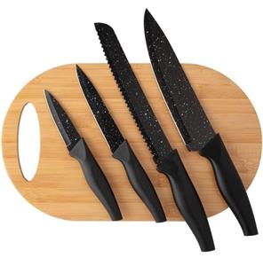 Kit Facas Clink 5 Pcs Aço Inox, Plastico e Bambu 33cm X 20cm X 1cm