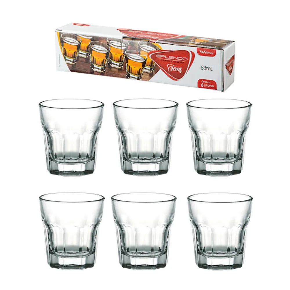 Copos Vidro 43ml Wellmix Cj C 6pcshot Texas Transp.wx8023