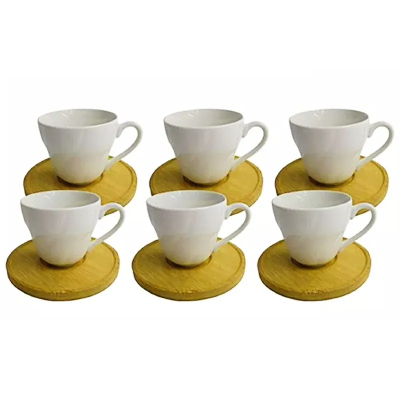Xicaras Cafe com Pires 90ml Wellmix Cj 6 Pcs Ceramica e Bambu Havana Camino Wx13657