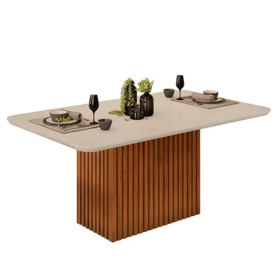 Mesa DJ Moveis Canes Tampo Chanfrado Curvo Madeira/Vidro 170x90x3 Freijo/Off White