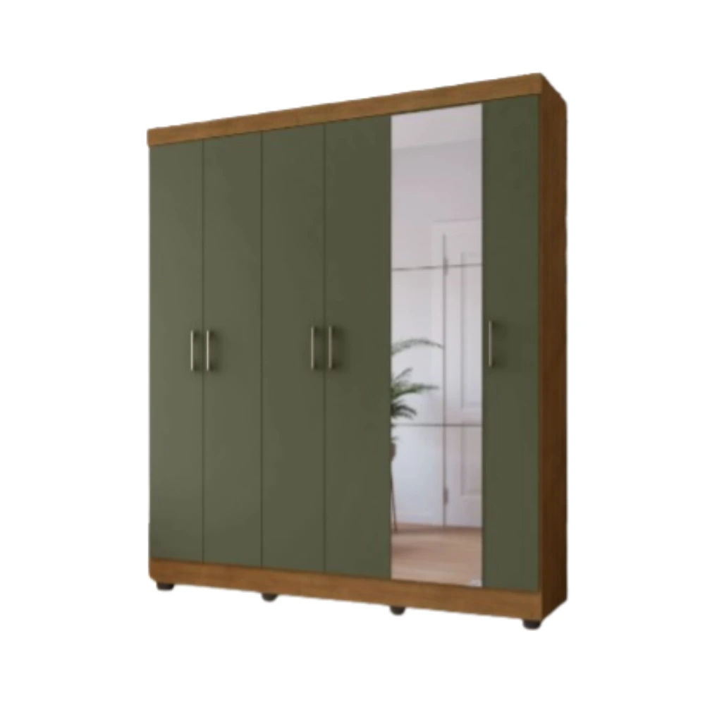 Roupeiro Topazio Jonas 6 Portas com Espelho - Ciamomo/Verde
