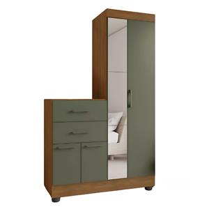 Roupeiro Comoda Topazio Vasti 4 Portas com Espelho - Cinamomo/Verde