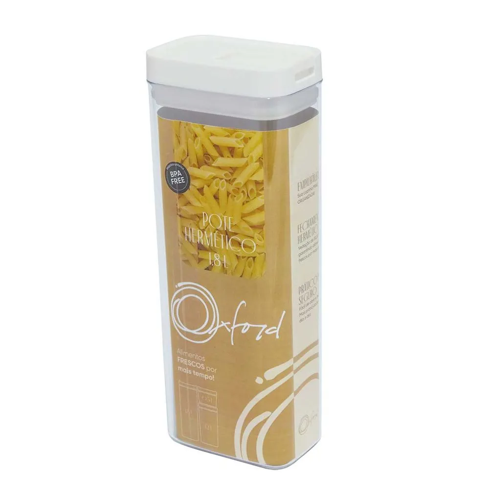 Pote Oxford Hermético Acrílico Retangular 1,8L - White