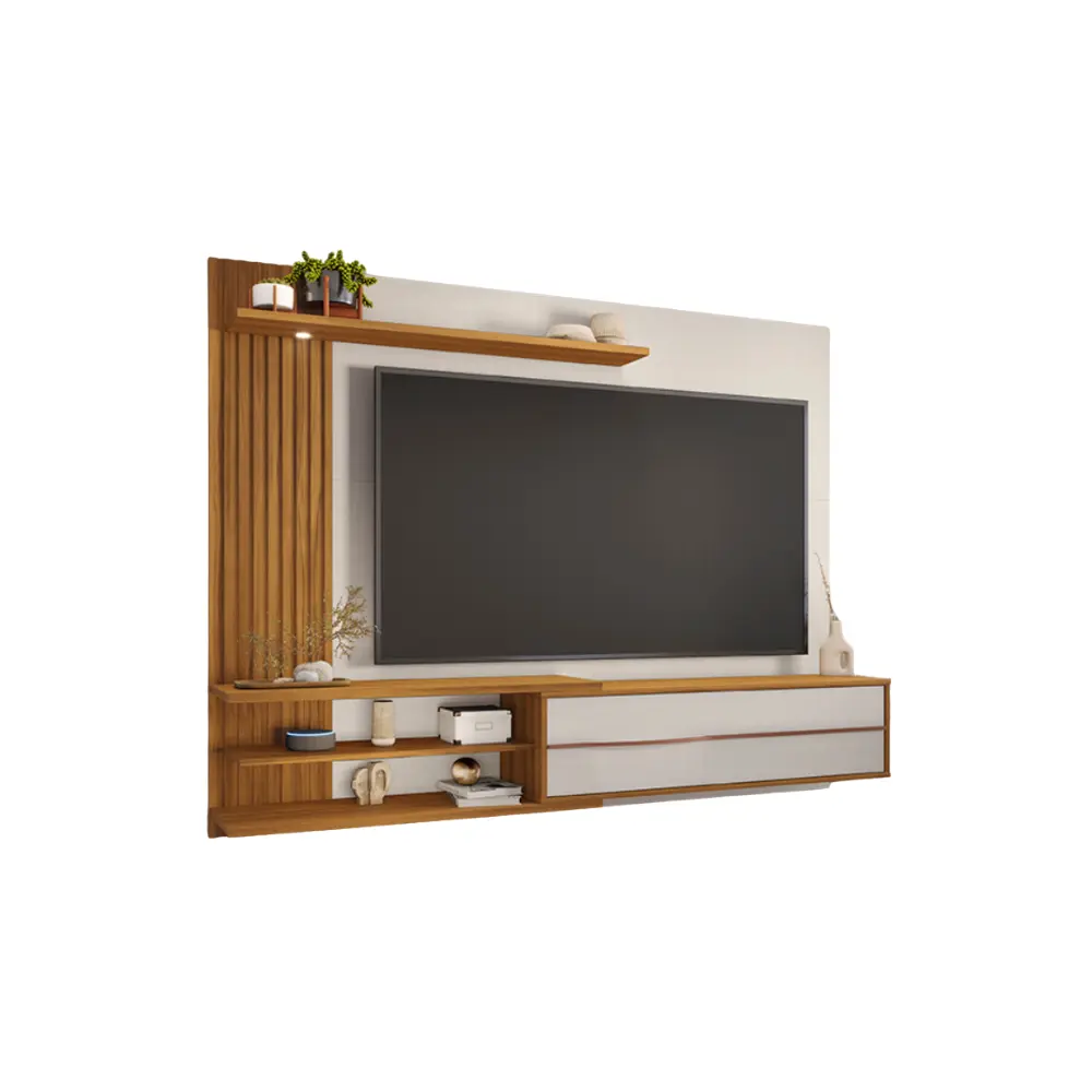 Painel Notavel NT 1355 Ripado com LED Off White/Tx Freijo Trend 152x180x30cm