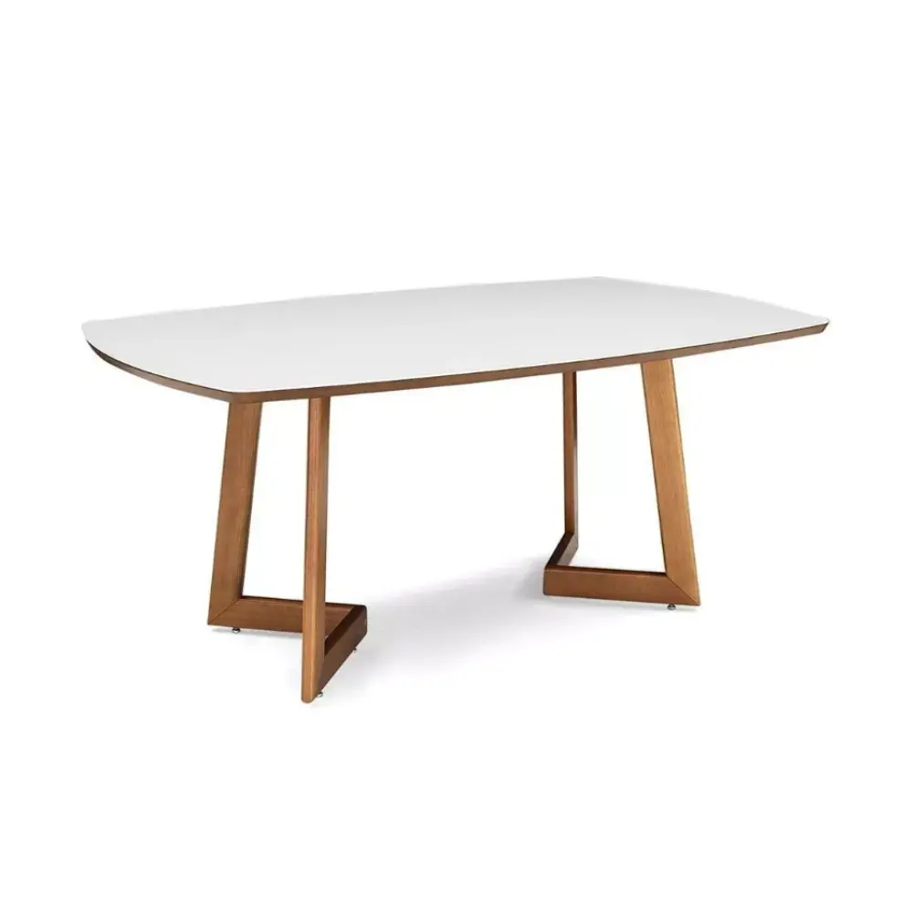 Mesa de Jantar Herval Madeira 5346 com Tampo de Vidro Off White 190x110cm