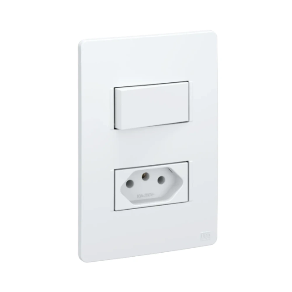 Interruptor 1 Simples C/ 1 Tomada 2P+T Weg 10A/250Vca C/ Placa 4X2 Sup Esatta Brnc