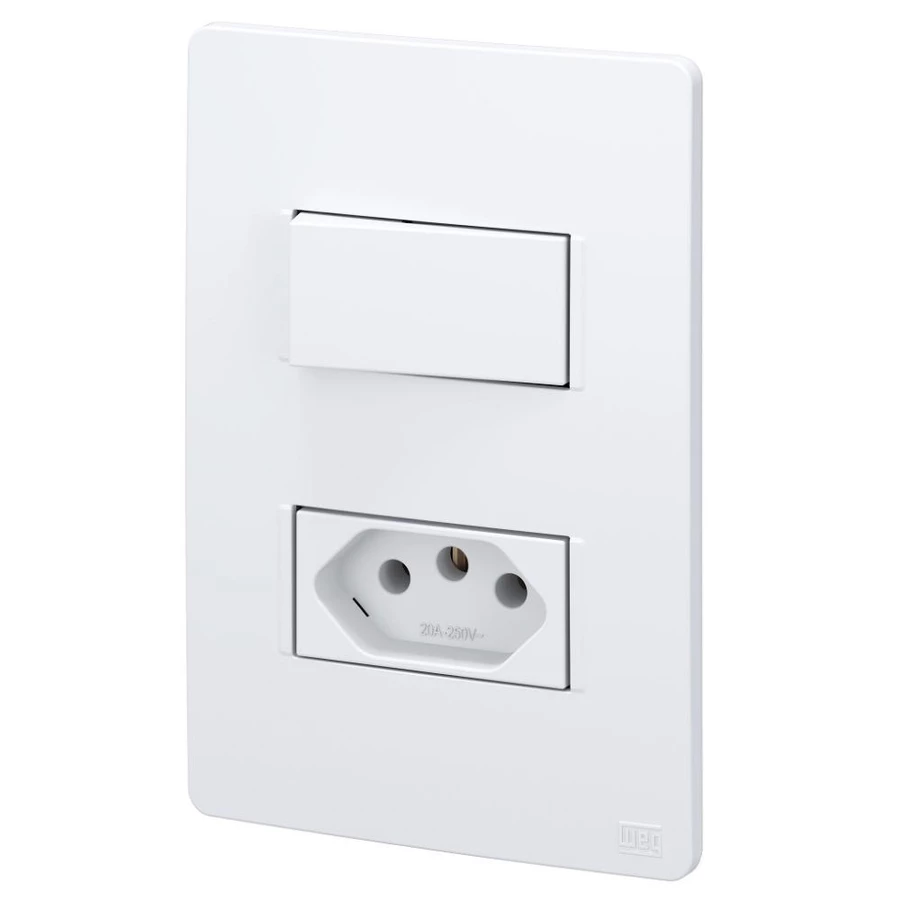 Interruptor 1 Simples C/ 1 Tomada 2P+T Weg 20A/250Vca C/ Placa 4X2 Sup Esatta Brnc