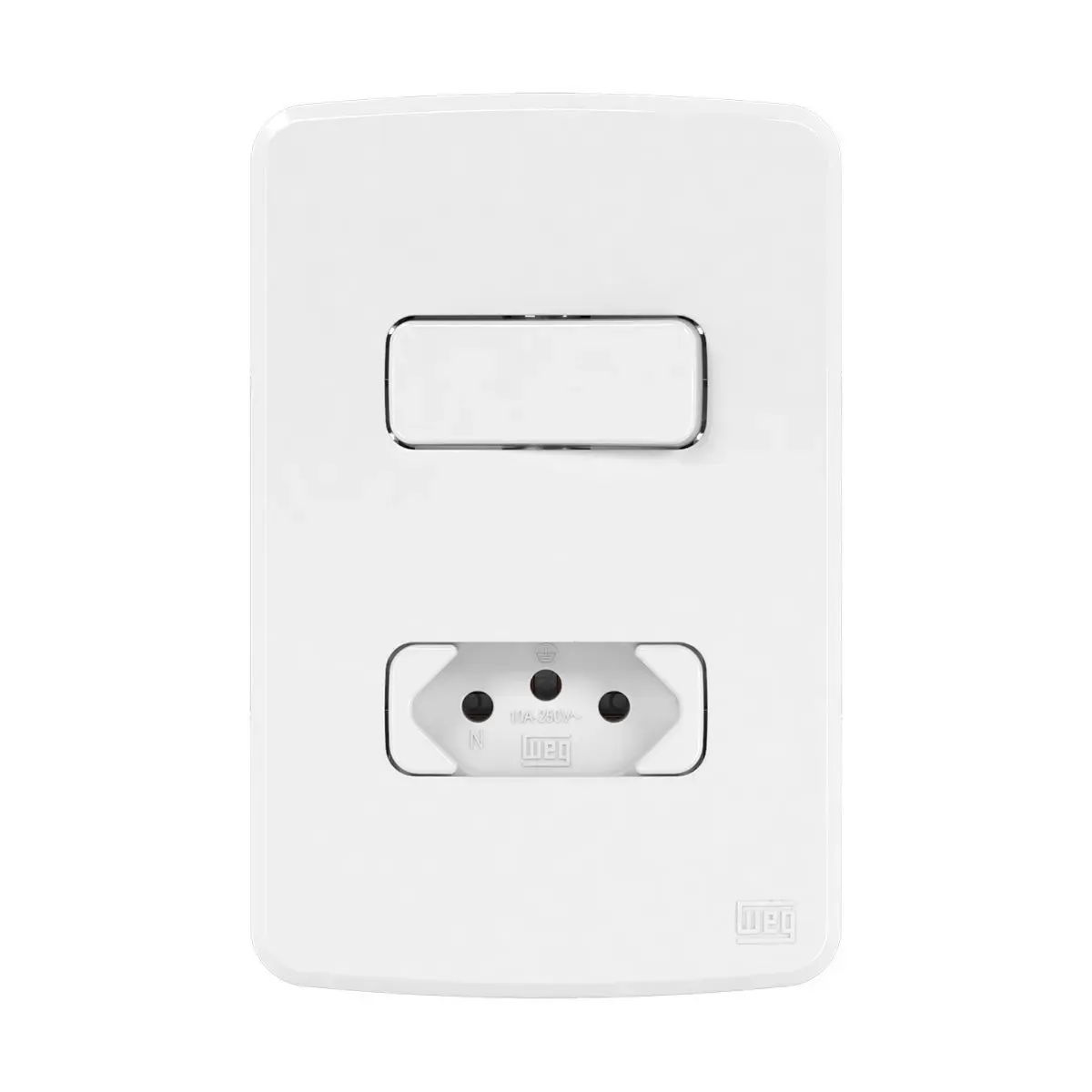 Interruptor 1 Simples C/ 1 Tomada 2P+T Weg 10A/250Vca C/ Placa 4X2 Sup Compose Brnc