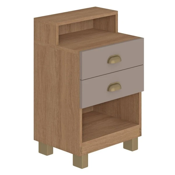 Mesa de Cabeceira Fellicci 39cm com 2 Gavetas - Mel/Fendi