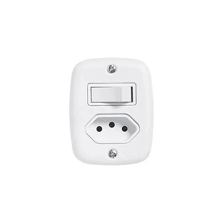 Interruptor + Tomada de Sobrepor 10A Pluzie