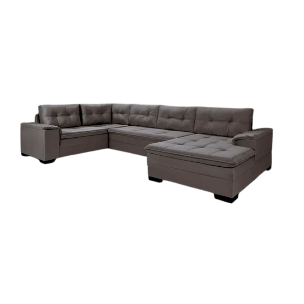 Sofa Imperio Viena Plus Marrom 2L + Cto-3L + Chaise Tec A215