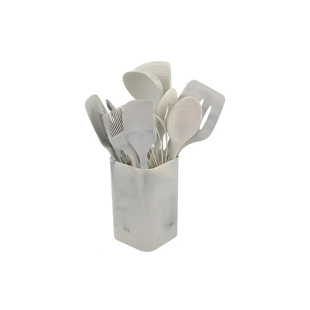 Jogo 12 Pcs Utensílios de Coz. Silicone Wellmix C/ Suporte Marmore Ivory WX13982