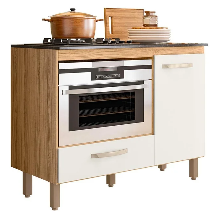 Balcão Nicioli para Cooktop Fit Frij/Off White Cristal Porta Fechada